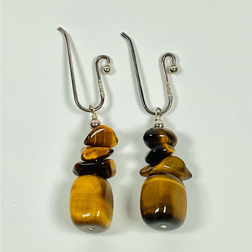 Jay King Brown Tiger's Eye Earrings Sterling Silver